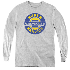 AN OFFCIALLY LICENSED CHEVROLET CHEVY SUPER SERVICE YOUTH LONG SLEEVE T-SHIRT ATHLETIC HEATHER