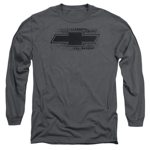 AN OFFCIALLY LICENSED CHEVROLET BOWTIE BURNOUT MEN'S LONG SLEEVE T-SHIRT CHARCOAL
