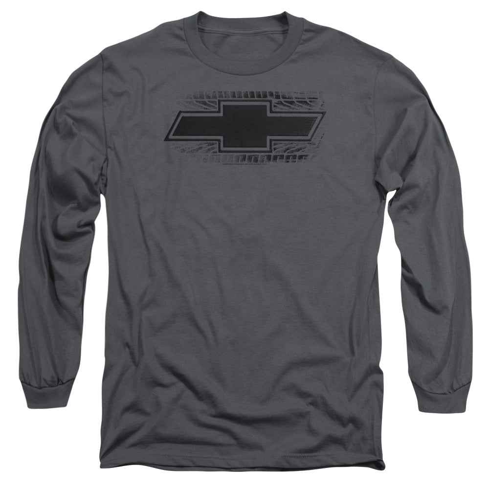 AN OFFCIALLY LICENSED CHEVROLET BOWTIE BURNOUT MEN'S LONG SLEEVE T-SHIRT CHARCOAL