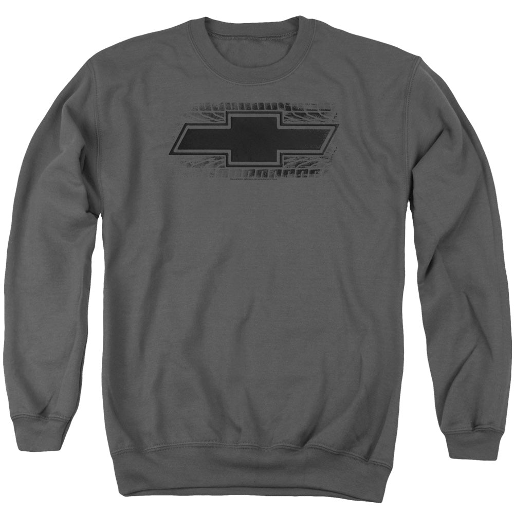 AN OFFCIALLY LICENSED CHEVROLET BOWTIE BURNOUT ADULT UNISEX CREWNECK SWEATSHIRT CHARCOAL