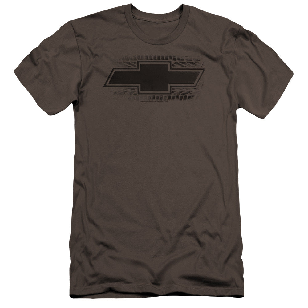 AN OFFCIALLY LICENSED CHEVROLET BOWTIE BURNOUT MEN'S PREMIUM SLIM FIT T-SHIRT CHARCOAL