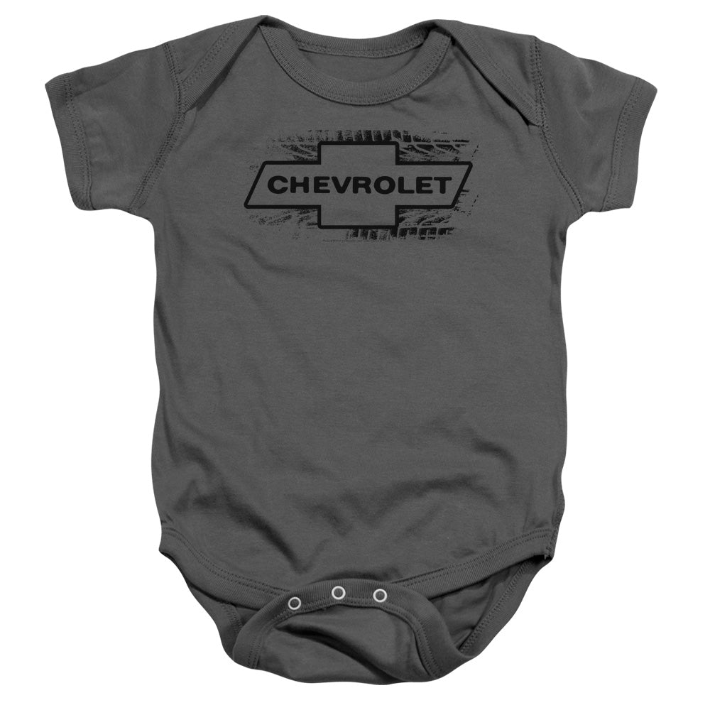 AN OFFCIALLY LICENSED CHEVROLET BOWTIE BURNOUT BABY BODYSUIT CHARCOAL