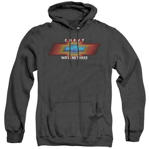 AN OFFCIALLY LICENSED CHEVROLET CHEVY WELL BE THERE TV SPOT ADULT UNISEX HEATHER PULLOVER HOODIE BLACK