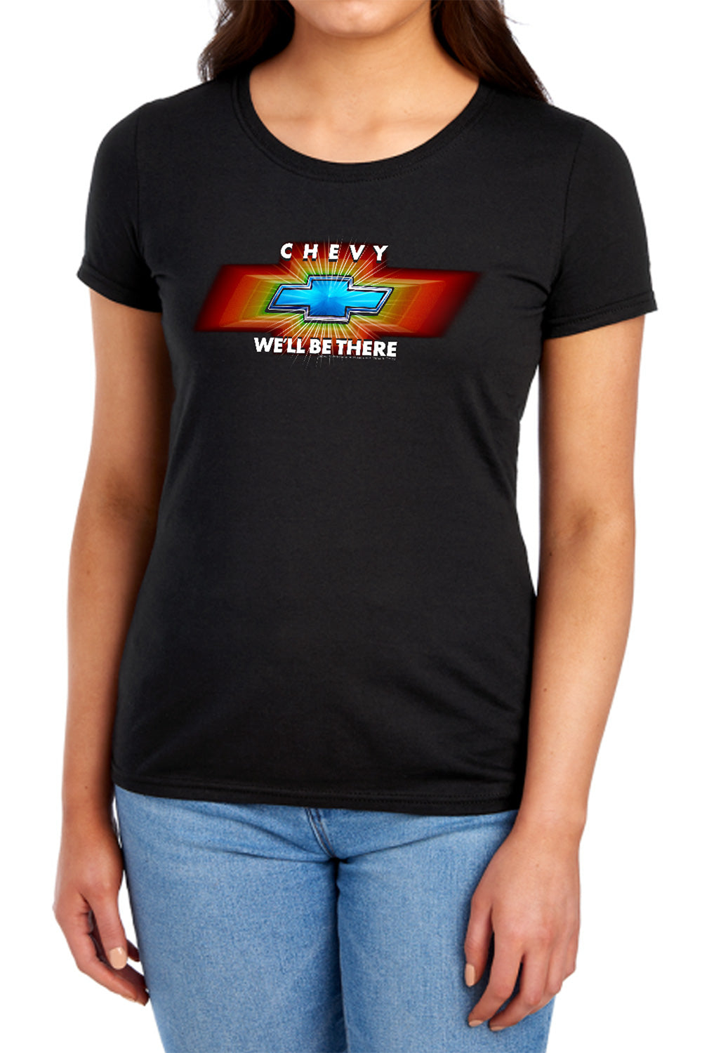 AN OFFCIALLY LICENSED CHEVROLET CHEVY WELL BE THERE TV SPOT WOMEN'S REGULAR FIT T-SHIRT BLACK