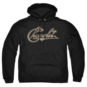 AN OFFCIALLY LICENSED CHEVROLET CHEVY SCRIPT ADULT UNISEX PULLOVER HOODIE BLACK