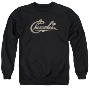 AN OFFCIALLY LICENSED CHEVROLET CHEVY SCRIPT ADULT UNISEX CREWNECK SWEATSHIRT BLACK