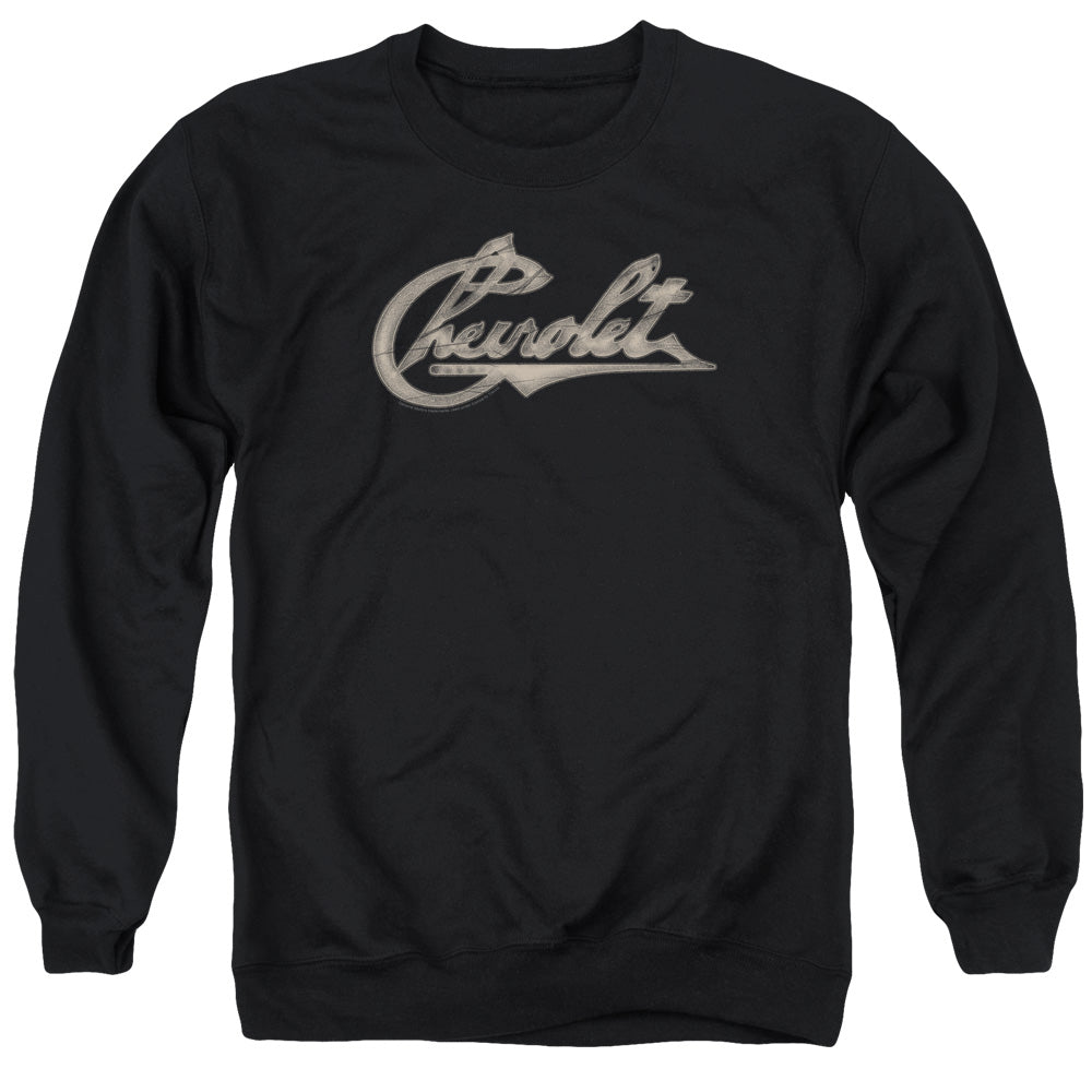 AN OFFCIALLY LICENSED CHEVROLET CHEVY SCRIPT ADULT UNISEX CREWNECK SWEATSHIRT BLACK