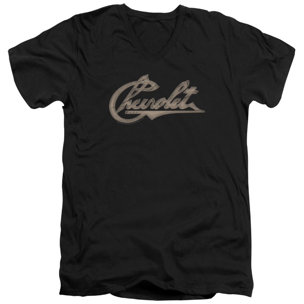 AN OFFCIALLY LICENSED CHEVROLET CHEVY SCRIPT MEN'S V-NECK T-SHIRT BLACK