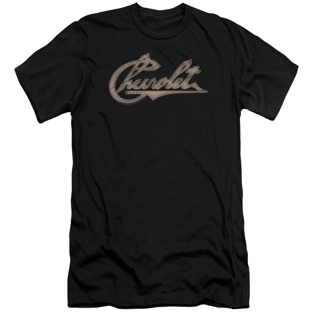 AN OFFCIALLY LICENSED CHEVROLET CHEVY SCRIPT MEN'S PREMIUM SLIM FIT T-SHIRT BLACK