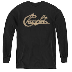 AN OFFCIALLY LICENSED CHEVROLET CHEVY SCRIPT YOUTH LONG SLEEVE T-SHIRT BLACK