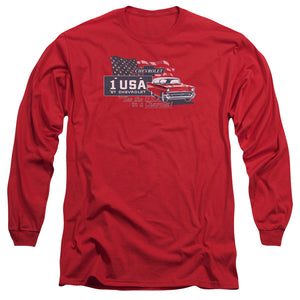 AN OFFCIALLY LICENSED CHEVROLET SEE THE USA MEN'S LONG SLEEVE T-SHIRT RED