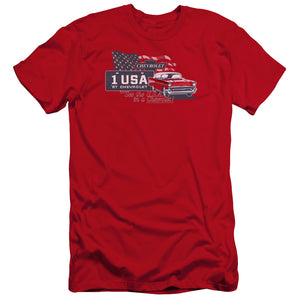 AN OFFCIALLY LICENSED CHEVROLET SEE THE USA MEN'S PREMIUM SLIM FIT T-SHIRT RED