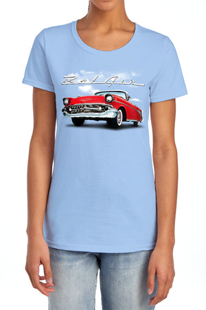 AN OFFCIALLY LICENSED CHEVROLET BEL AIR CLOUDS WOMEN'S REGULAR FIT T-SHIRT LIGHT BLUE