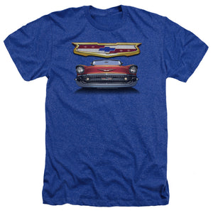 AN OFFCIALLY LICENSED CHEVROLET 1957 BEL AIR GRILLE MEN'S HEATHER T-SHIRT ROYAL