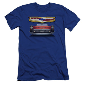 AN OFFCIALLY LICENSED CHEVROLET 1957 BEL AIR GRILLE MEN'S PREMIUM SLIM FIT T-SHIRT ROYAL