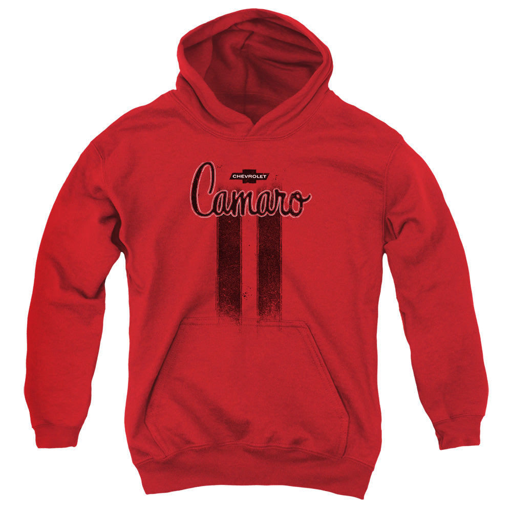 AN OFFCIALLY LICENSED CHEVROLET CAMARO STRIPES YOUTH HOODIE RED