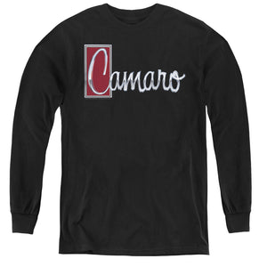 AN OFFCIALLY LICENSED CHEVROLET CHROME SCRIPT YOUTH LONG SLEEVE T-SHIRT BLACK