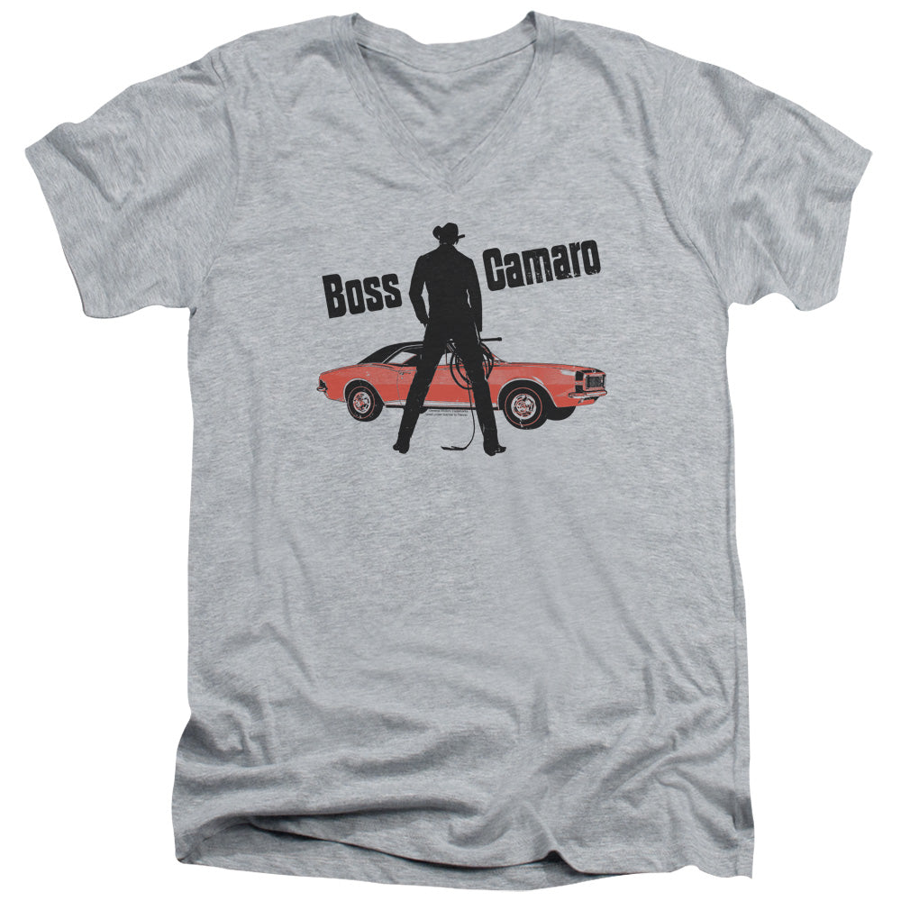 AN OFFCIALLY LICENSED CHEVROLET BOSS MEN'S V-NECK T-SHIRT ATHLETIC HEATHER
