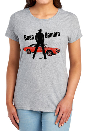 AN OFFCIALLY LICENSED CHEVROLET BOSS WOMEN'S REGULAR FIT T-SHIRT ATHLETIC HEATHER