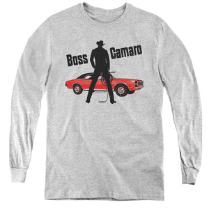 AN OFFCIALLY LICENSED CHEVROLET BOSS YOUTH LONG SLEEVE T-SHIRT ATHLETIC HEATHER
