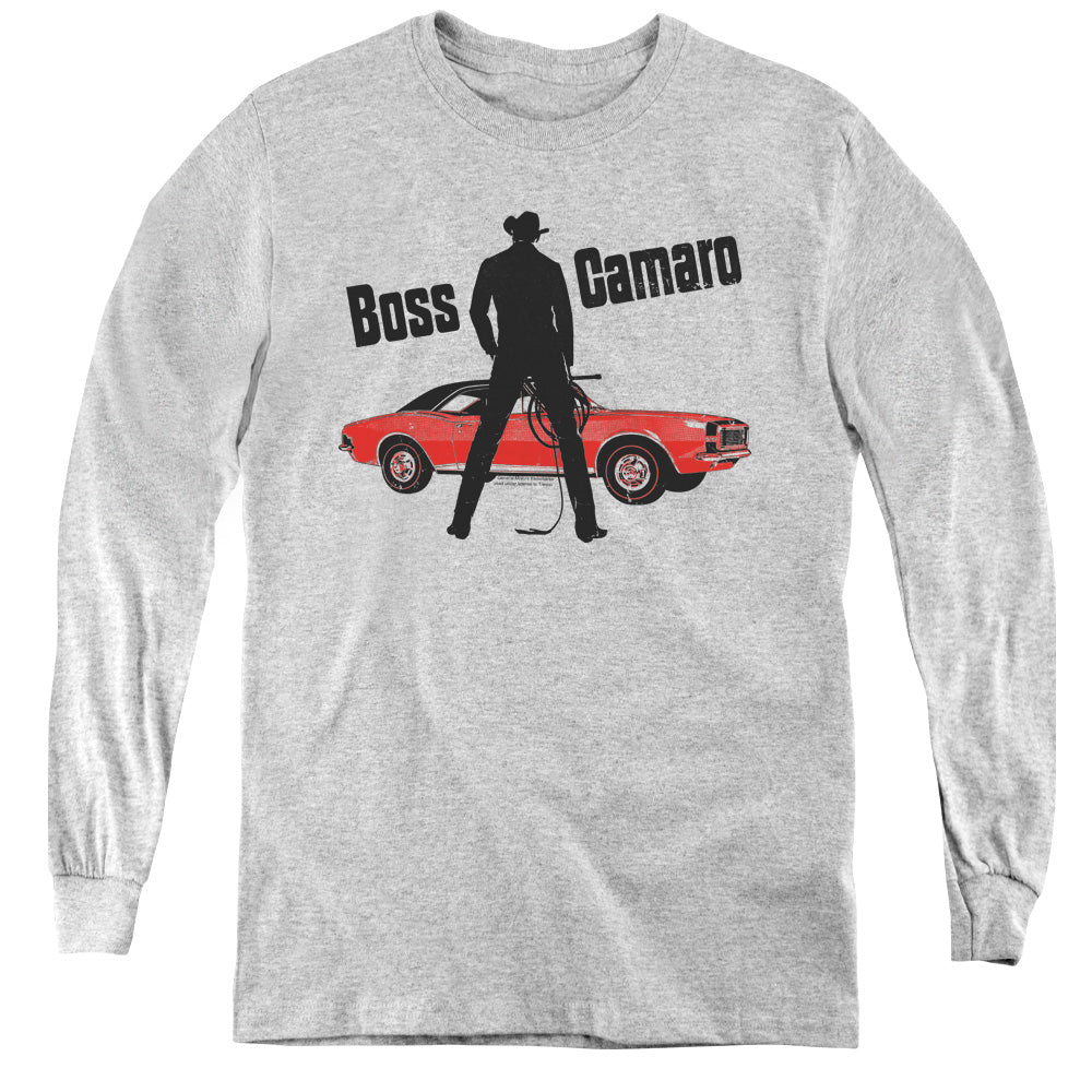 AN OFFCIALLY LICENSED CHEVROLET BOSS YOUTH LONG SLEEVE T-SHIRT ATHLETIC HEATHER