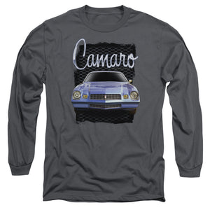 AN OFFCIALLY LICENSED CHEVROLET YELLOW CAMARO MEN'S LONG SLEEVE T-SHIRT CHARCOAL