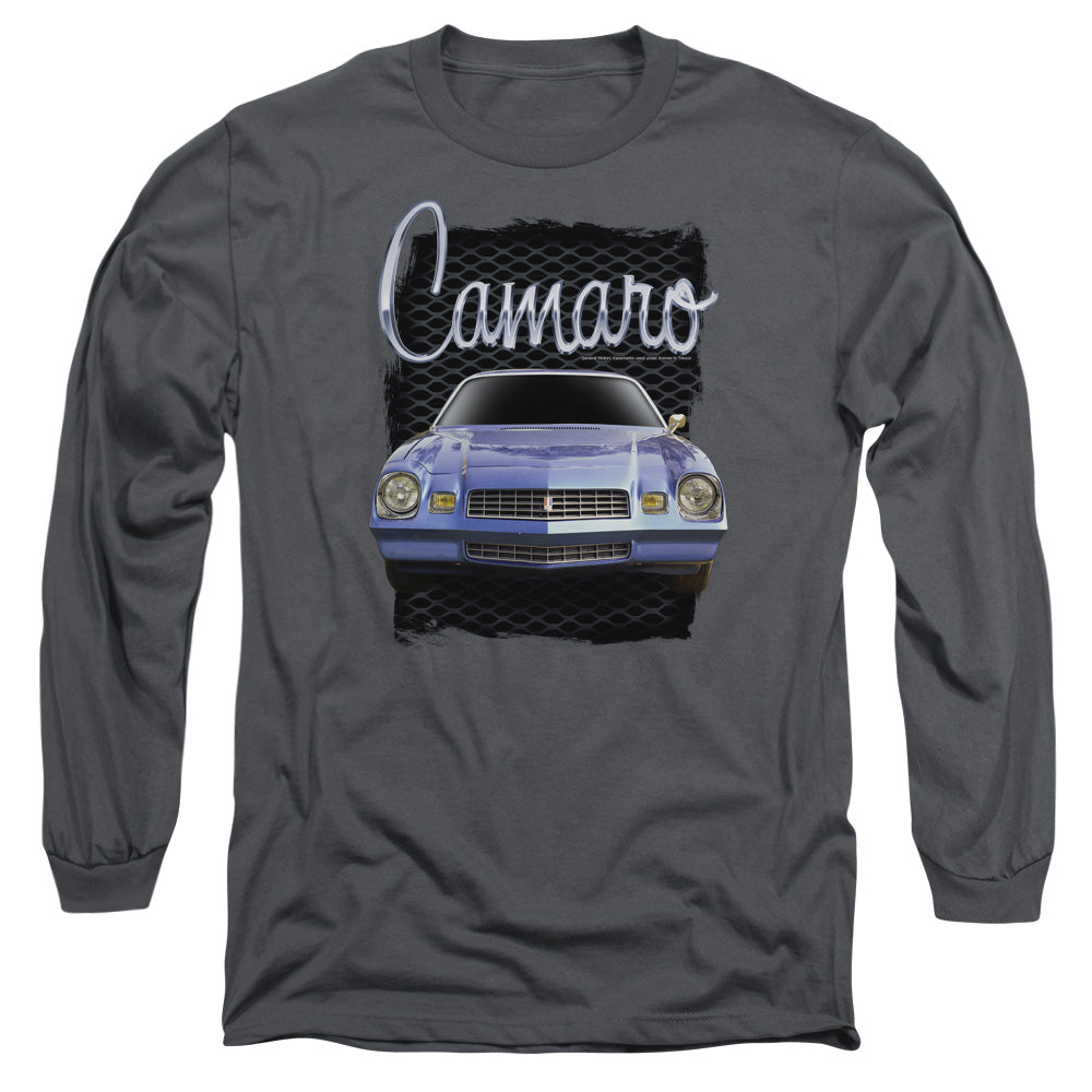 AN OFFCIALLY LICENSED CHEVROLET YELLOW CAMARO MEN'S LONG SLEEVE T-SHIRT CHARCOAL