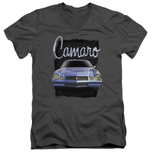AN OFFCIALLY LICENSED CHEVROLET YELLOW CAMARO MEN'S V-NECK T-SHIRT CHARCOAL