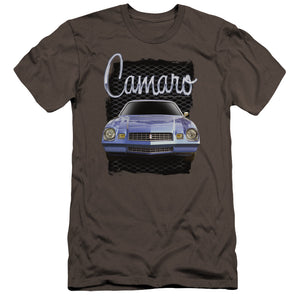 AN OFFCIALLY LICENSED CHEVROLET YELLOW CAMARO MEN'S PREMIUM SLIM FIT T-SHIRT CHARCOAL