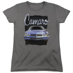 AN OFFCIALLY LICENSED CHEVROLET YELLOW CAMARO WOMEN'S REGULAR FIT T-SHIRT CHARCOAL