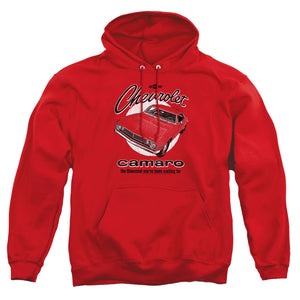 AN OFFCIALLY LICENSED CHEVROLET RETRO CAMARO ADULT UNISEX PULLOVER HOODIE RED