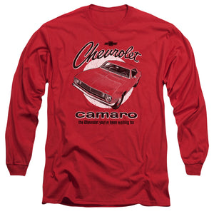 AN OFFCIALLY LICENSED CHEVROLET RETRO CAMARO MEN'S LONG SLEEVE T-SHIRT RED