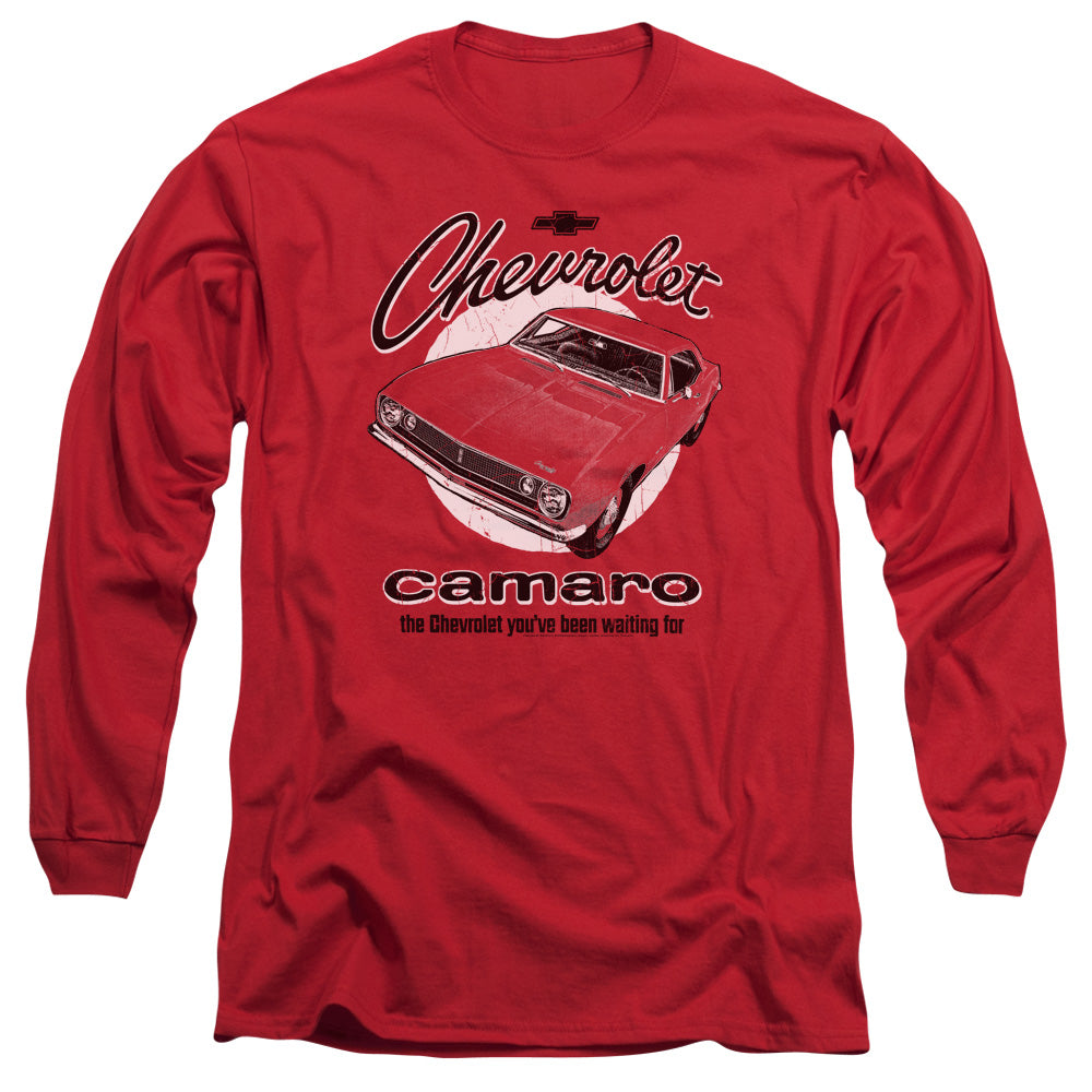 AN OFFCIALLY LICENSED CHEVROLET RETRO CAMARO MEN'S LONG SLEEVE T-SHIRT RED