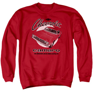 AN OFFCIALLY LICENSED CHEVROLET RETRO CAMARO ADULT UNISEX CREWNECK SWEATSHIRT RED