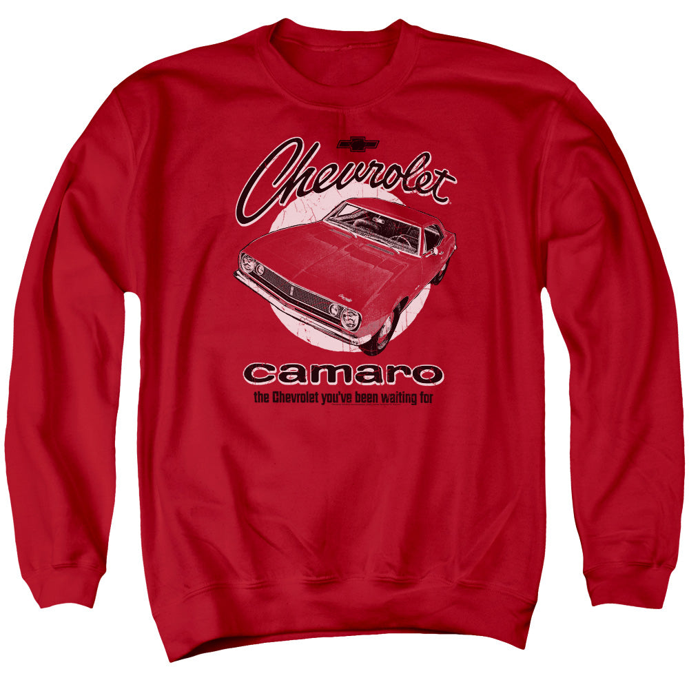 AN OFFCIALLY LICENSED CHEVROLET RETRO CAMARO ADULT UNISEX CREWNECK SWEATSHIRT RED