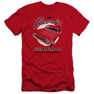 AN OFFCIALLY LICENSED CHEVROLET RETRO CAMARO MEN'S PREMIUM SLIM FIT T-SHIRT RED