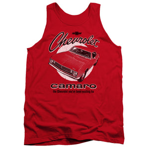 AN OFFCIALLY LICENSED CHEVROLET RETRO CAMARO ADULT UNISEX TANK TOP RED