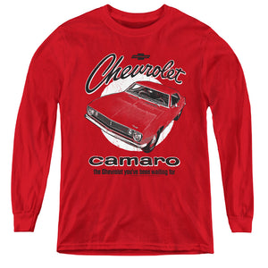 AN OFFCIALLY LICENSED CHEVROLET RETRO CAMARO YOUTH LONG SLEEVE T-SHIRT RED