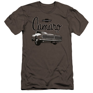 AN OFFCIALLY LICENSED CHEVROLET SCRIPT CAR MEN'S PREMIUM SLIM FIT T-SHIRT CHARCOAL