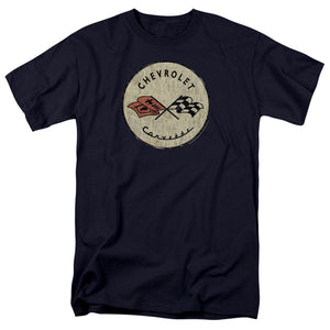 AN OFFCIALLY LICENSED CHEVROLET OLD VETTE MEN'S REGULAR FIT T-SHIRT NAVY