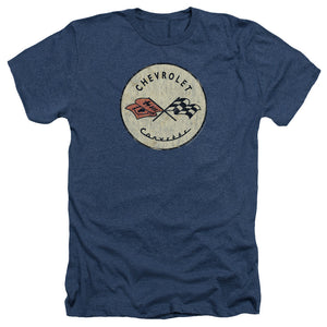 AN OFFCIALLY LICENSED CHEVROLET OLD VETTE MEN'S HEATHER T-SHIRT NAVY