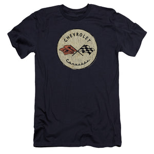 AN OFFCIALLY LICENSED CHEVROLET OLD VETTE MEN'S PREMIUM SLIM FIT T-SHIRT NAVY
