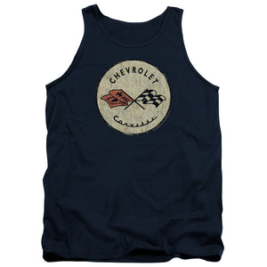 AN OFFCIALLY LICENSED CHEVROLET OLD VETTE ADULT UNISEX TANK TOP NAVY