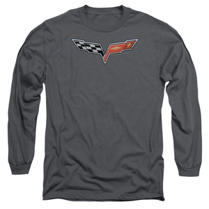 AN OFFCIALLY LICENSED CHEVROLET THE VETTE MEDALLION MEN'S LONG SLEEVE T-SHIRT CHARCOAL