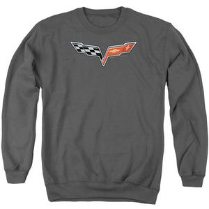 AN OFFCIALLY LICENSED CHEVROLET THE VETTE MEDALLION ADULT UNISEX CREWNECK SWEATSHIRT CHARCOAL