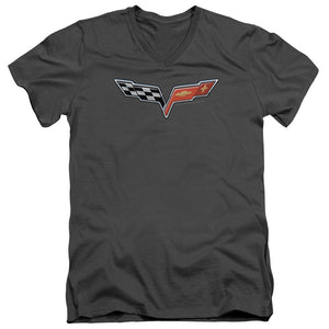 AN OFFCIALLY LICENSED CHEVROLET THE VETTE MEDALLION MEN'S V-NECK T-SHIRT CHARCOAL