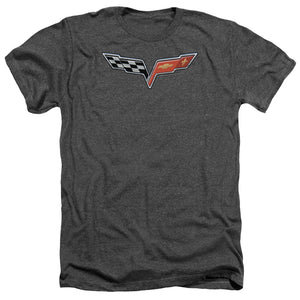 AN OFFCIALLY LICENSED CHEVROLET THE VETTE MEDALLION MEN'S HEATHER T-SHIRT CHARCOAL