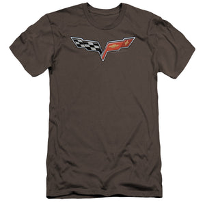AN OFFCIALLY LICENSED CHEVROLET THE VETTE MEDALLION MEN'S PREMIUM SLIM FIT T-SHIRT CHARCOAL