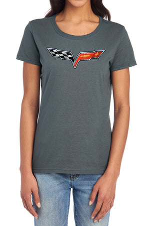 AN OFFCIALLY LICENSED CHEVROLET THE VETTE MEDALLION WOMEN'S REGULAR FIT T-SHIRT CHARCOAL