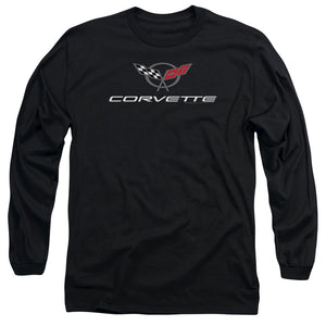 AN OFFCIALLY LICENSED CHEVROLET CORVETTE MODERN EMBLEM MEN'S LONG SLEEVE T-SHIRT BLACK